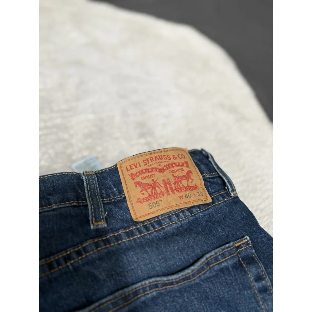 Levis 505 Mens Blue Straight Jeans Size 40x30 Cotton‎ Denim Pants Stretch